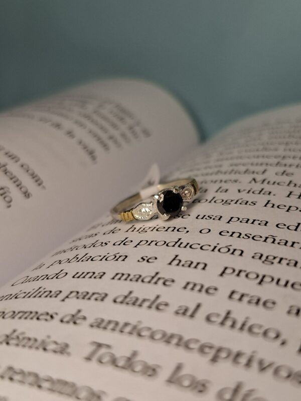Anillo Plata y Oro Cubic Negro Engarzado