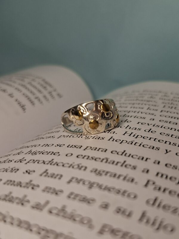 Anillo Plata y Oro Flores