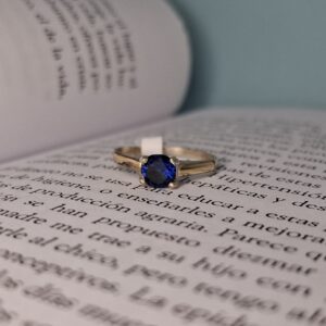 Anillo Plata y Oro Cubic Azul Marino