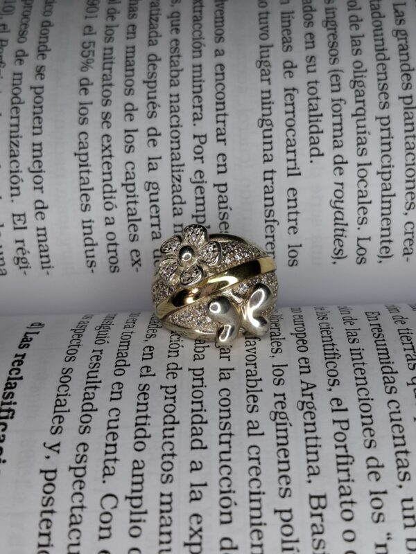 Anillo Plata y Oro Flor/Mariposa Cubic 13997