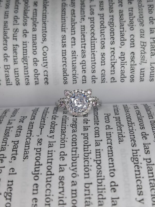 Anillo Plata Rodinada Gatito Cubic